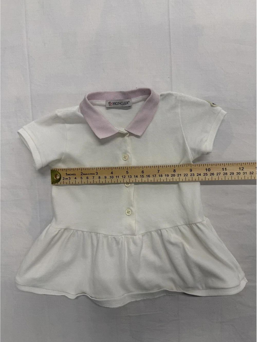 Moncler Baby Girl White Polo Dress with Pink Collar
